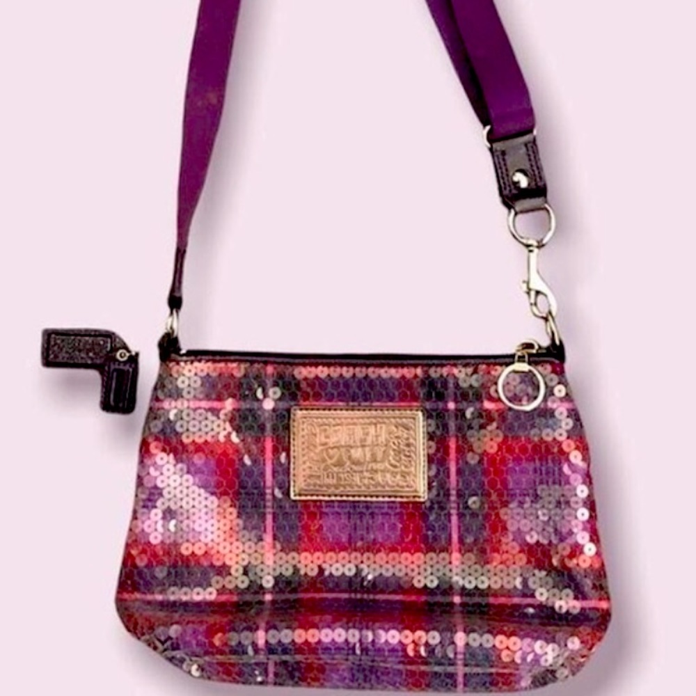 Couture Coach sequins plaid poppy purse handbag